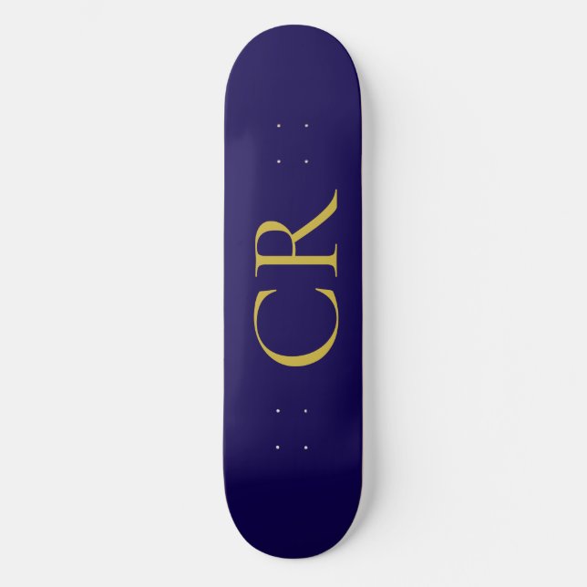 Skateboard Blue & Gold Color Monogram Modern Minimalist  (Recto)