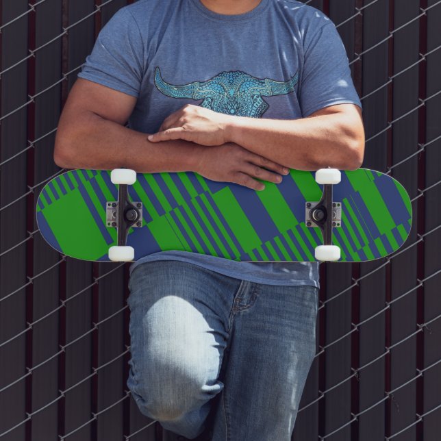 Skateboard Blue Green Patchwork Stripes Design  (Extérieur 3)