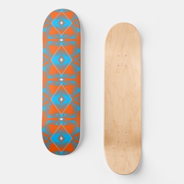 Skateboard Blue Grey Orange Ombre Géométrique Art Abstrait (Recto)