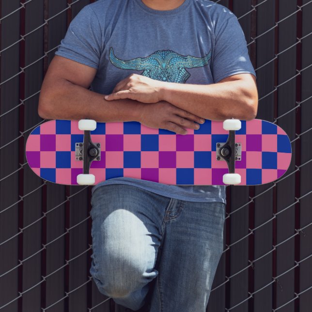 Skateboard Blue Pink Purple Checkered Pattern Design  (Extérieur 3)