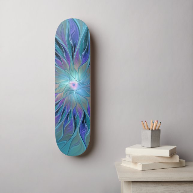 Skateboard Blue Purple Flower Dream Abstrait Fractal Art (Art mural)