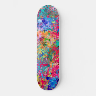 Skateboard Blue Red Yellow Green Pink Teal Splash Abstraction