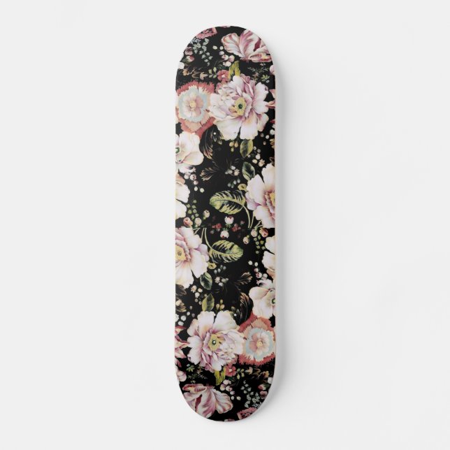 Skateboard bohème france chic noir floral (Recto)