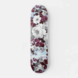 Skateboard Boho bordeaux blanc pastel marbre blanc motif flor