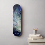 Skateboard *~* Boho Midnight Blue Sky Cosmic Pastel Feather<br><div class="desc">* Énergétiquement Amélioré Magique Mystique Costique Céleste Bohème Tzigane Rustique étonnamment belle sombre Midnight Marine Bleu Aquarelle ciel arrière - plan et scintillant céleste conception de plume cosmique. La plume magique est très légère et le whisky. * Customisez / Personnalisez avec vos INITIALES / MONOGRAM ou NOM. Utilisez le concepteur...</div>