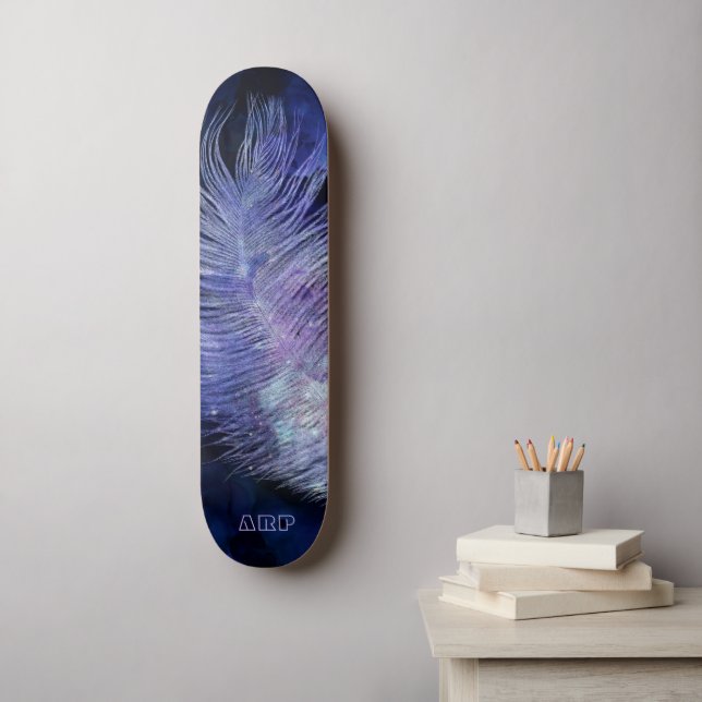 Skateboard *~* Boho Midnight Sky Cosmic Pastel Feather (Art mural)