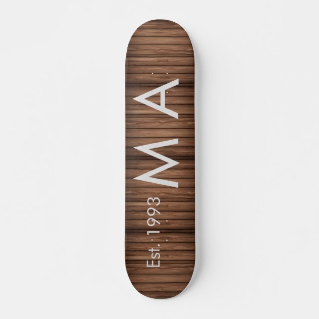 Skateboard boho rustique Brown ajouter nom lettre année date  (Devant)