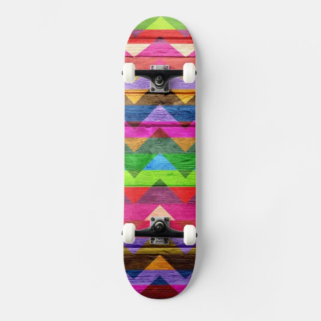 Skateboard Bois coloré Chevron Abstrait #2 (Recto)