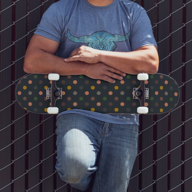 Skateboard Bois Tons Terre Sombres Motif Points Polka (Extérieur 3)