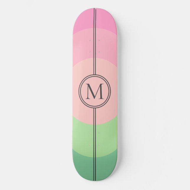 Skateboard Bonbon Rose Menthe Monogramme Féminin  (Recto)