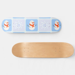 Skateboard Bonhomme de neige et flocons de neige à carreaux d