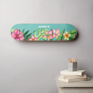 Skateboard Bordure de fleurs tropicales en gras personnalisée