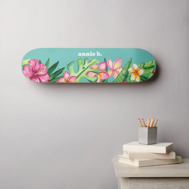 Skateboard Bordure de fleurs tropicales en gras personnalisée (Art mural (Horz))