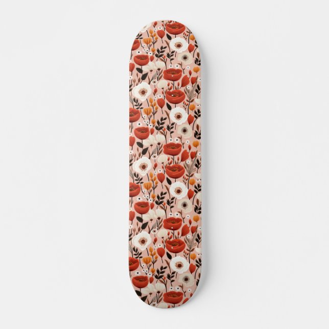 Skateboard Botanique Boho Automne Fleur sauvage Meadow Motif (Devant)