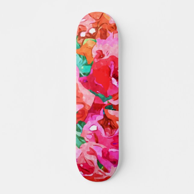 Skateboard Bougainvilliers sauvages, fleurs été Floral Bohème (Devant)