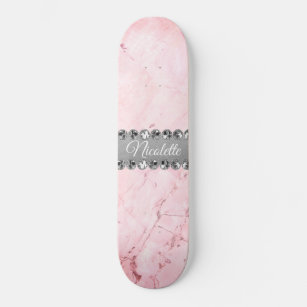 Skateboard Boule diamant en marbre rose