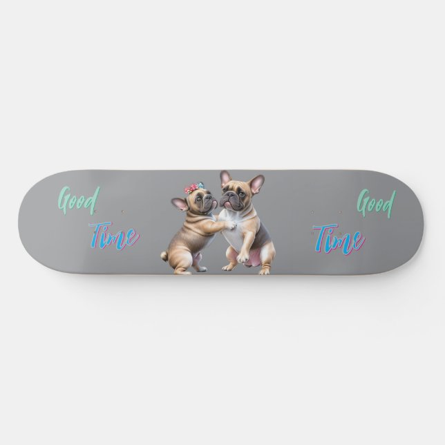 Skateboard Bouledogue français amoureux Saint-Valentin (Horz)
