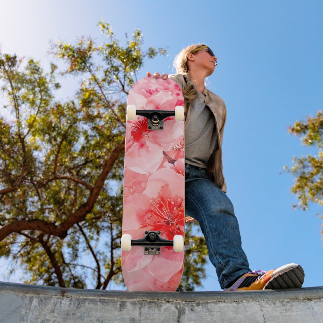 Skateboard Boules de fleurs de cerisier d'aquarelle (Extérieur 1)
