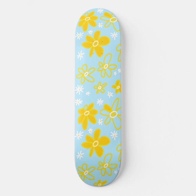 Skateboard Bouquet Fleur Daisy Meadow Sky Jaune Blanc (Recto)