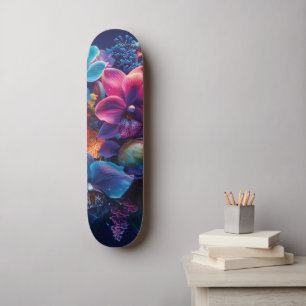 Skateboard Bouquet floral vif aux fleurs de néon