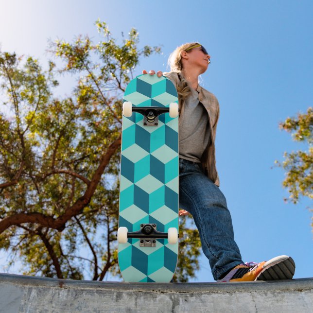 Skateboard Boy Blue Building Blocs Motif sans couture (Extérieur 1)
