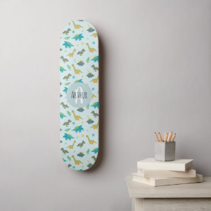 Skateboard Boys Cool Blue Dinosaur Pattern Kids