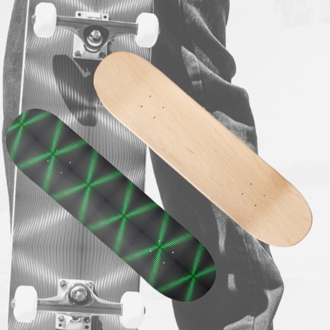Skateboard Bright Green and Black Hi Tech Pattern (Créateur téléchargé)