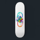Skateboard Bright infinity with rainbow butterfly<br><div class="desc">multicolor,  bright,  symbole of infinity with rainbow,  detailed butterfly monarch. Rainbow butterfly. Rainbow infinity.</div>