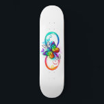 Skateboard Bright infinity with rainbow butterfly<br><div class="desc">multicolor, bright, symbole of infinity with rainbow, detailed butterfly monarch. Rainbow butterfly. Rainbow infinity.</div>