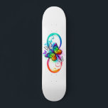 Skateboard Bright infinity with rainbow butterfly<br><div class="desc">multicolor,  bright,  symbole of infinity with rainbow,  detailed butterfly monarch. Rainbow butterfly. Rainbow infinity.</div>