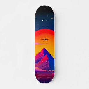 Skateboard Bright Neon Mountains Sunrise Airplane