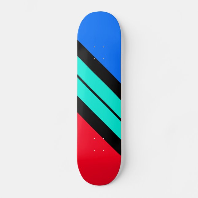 Skateboard Bright Red Blue Black Aqua Diagonal Racing Stripe (Recto)