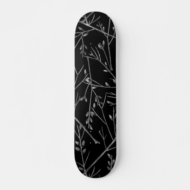 Skateboard Brindilles d'argent sur noir (Devant)