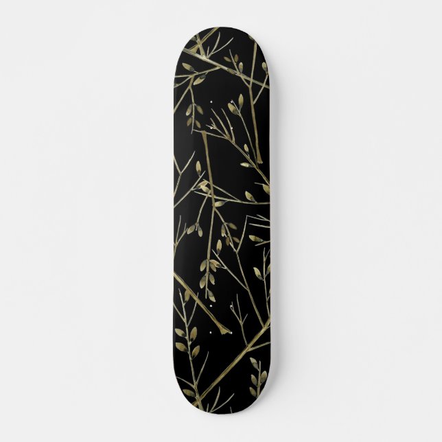 Skateboard Brindilles d'or en noir (Devant)