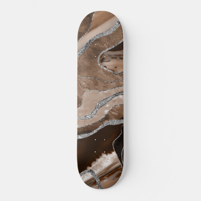 Skateboard Brown Marbre Agate Parties scintillant argent Glam (Recto)