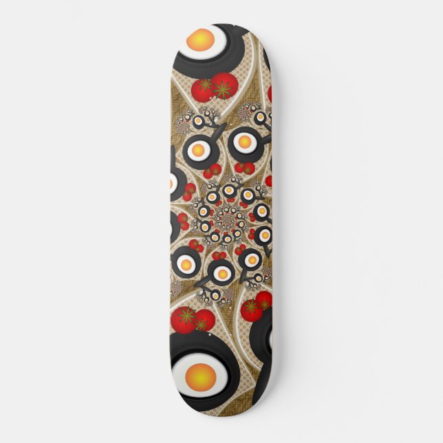 Skateboard Brunch Fractal Art Drôle Nourriture, Tomates, Oeuf (Recto)