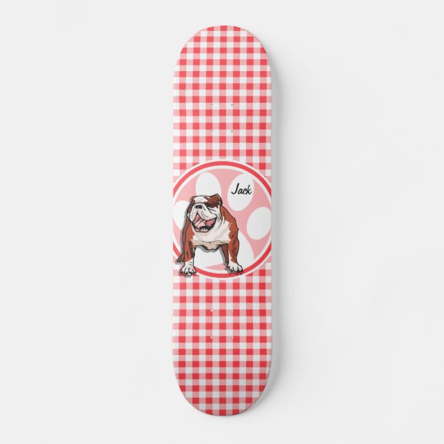 Skateboard Bulldog ; En vichy rouge et blanc (Recto)