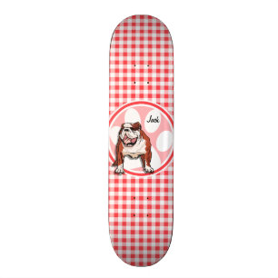 Skateboard Bulldog ; En vichy rouge et blanc