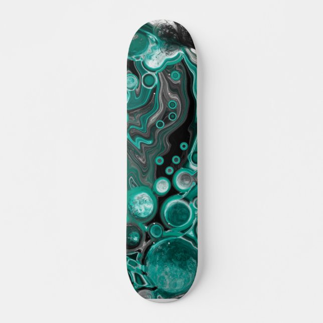 Skateboard Bulles turquoises et noires Cellules d'art fluides (Devant)