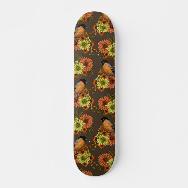 Skateboard Bullfinch on autumn floral (Devant)