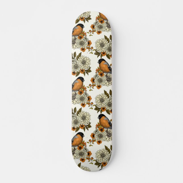 Skateboard Bullfinch on autumn floral 2 (Devant)