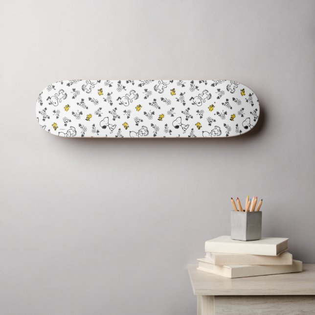Skateboard cacahuètes | Snoopy & Woodstock B&W Flower Motif (Art mural (Horz))