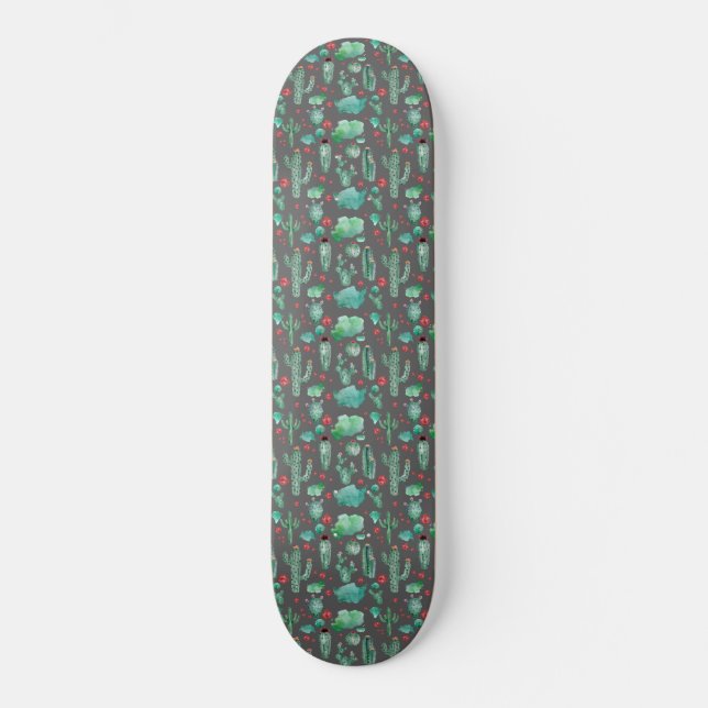 Skateboard cactus and ladybutern pattern - black background (Recto)