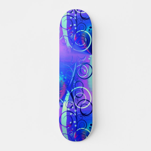 Skateboard Cadeaux Girly pourpres bleus de remous floral (Devant)