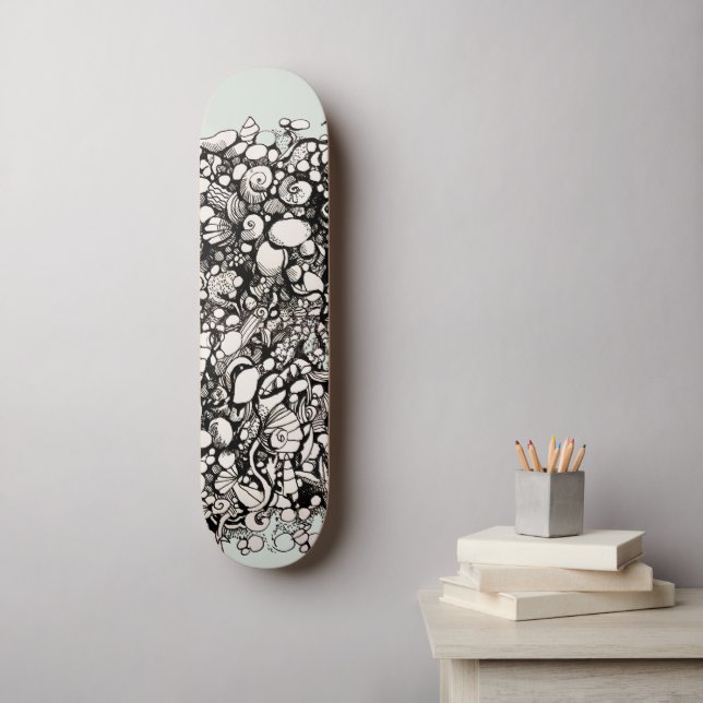 Skateboard Caillou de plage dessin noir et blanc (Art mural)