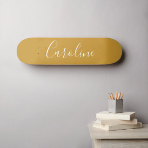 Skateboard Calligraphie Chic Personnalisée Nom Mustard Jaune