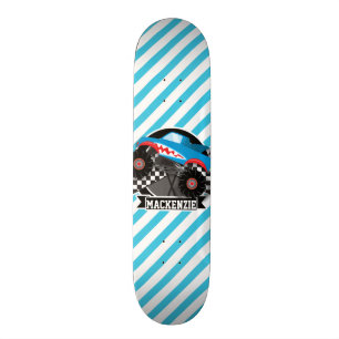Skateboard Camion Monster de requin; Drapeau À damiers; Bleu