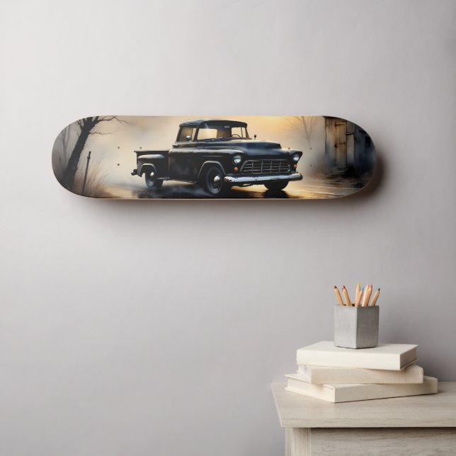 Skateboard Camionnette Vintage Classique Noire 1957 (Art mural (Horz))