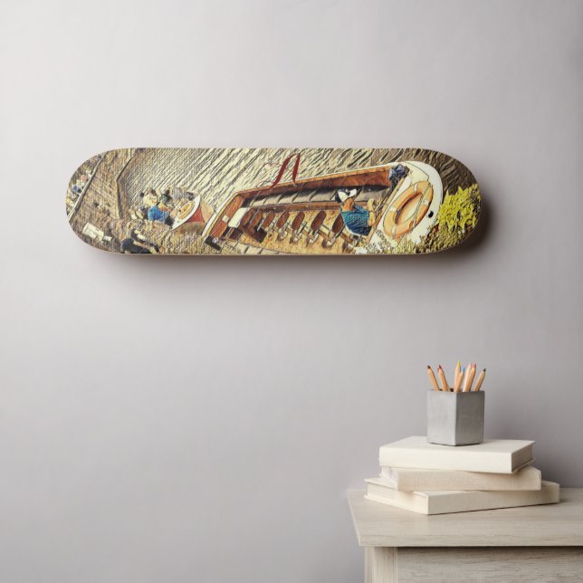 Skateboard Canal Sail Boat Pathway Scenery. Amusants artistiq (Art mural (Horz))