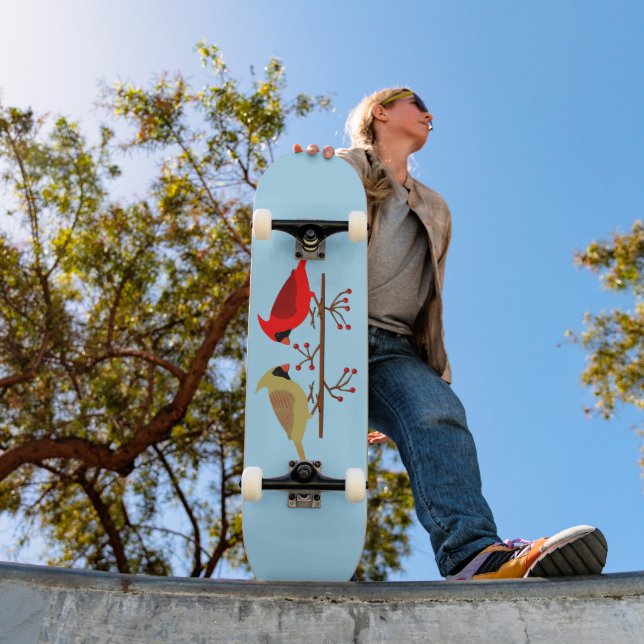 Skateboard Cardinaux de Noël mignons et baies rouges (Extérieur 1)